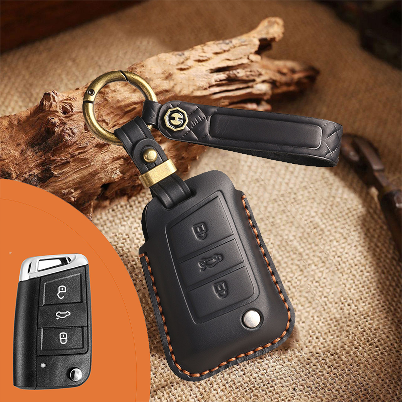 Genuine Leather Key Fob Cover for Volkswagen (3-5 Buttons)