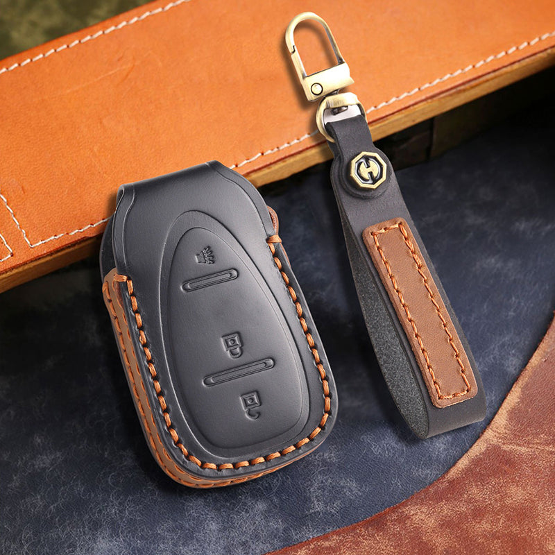 Genuine Leather Key Fob Cover for Chevrolet Colorado, Silverado & GMC Pickup (3-6 Buttons)