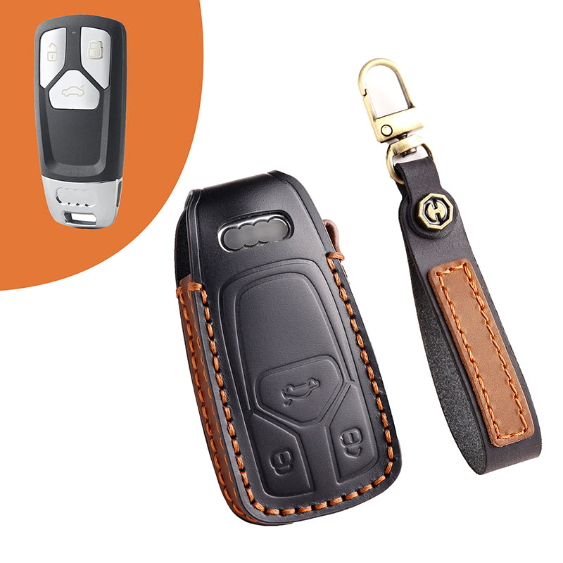 Genuine Leather Key Fob Cover for Audi A4L, Q5L, Q7, A4, A5, A6