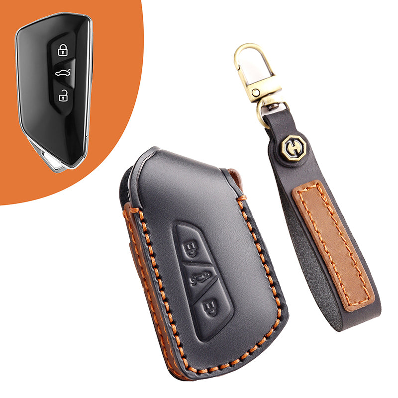 Genuine Leather Key Fob Cover for All 3-Button Volkswagen Key Fobs