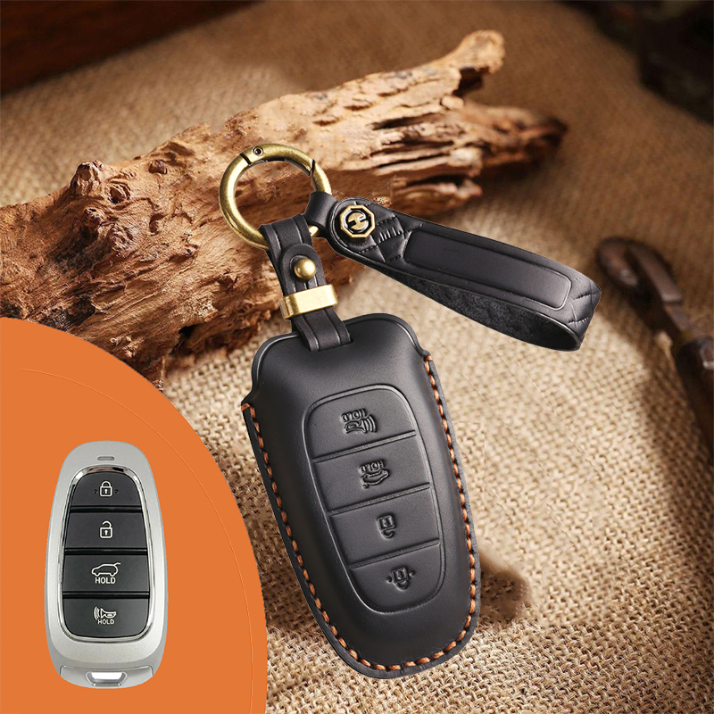 Genuine Leather Key Fob Cover for Hyundai 3-7 Button