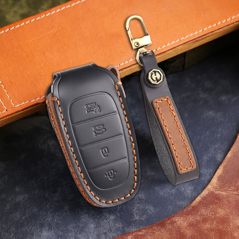 Genuine Leather Key Fob Cover for Hyundai (3-7 Buttons)