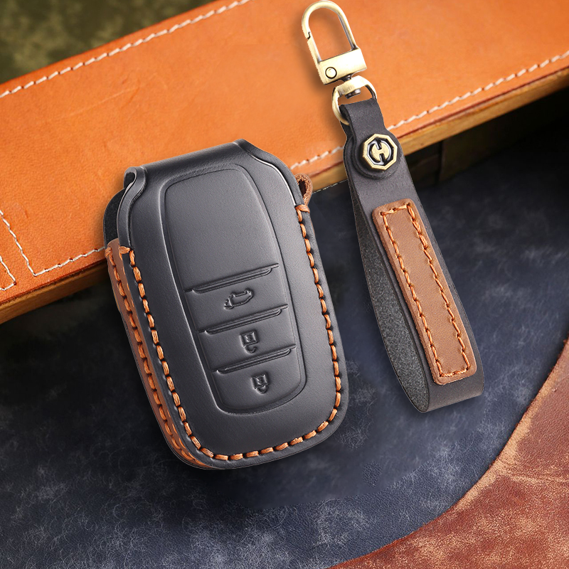 Genuine Leather Key Fob Cover for Toyota Camry, RAV4, and Highlander Models