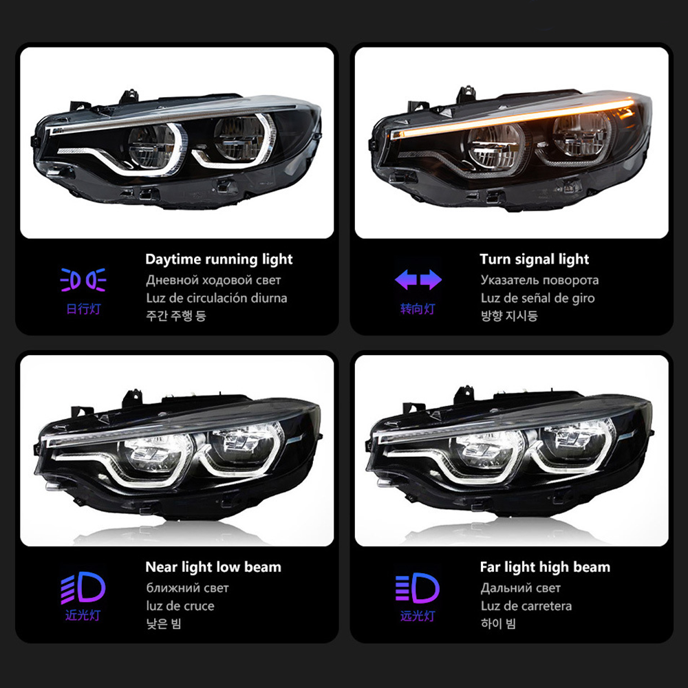 GTS Style LED Headlights for BMW 4-Series 2013-2020 F32 F82 F36 with Yellow DRL