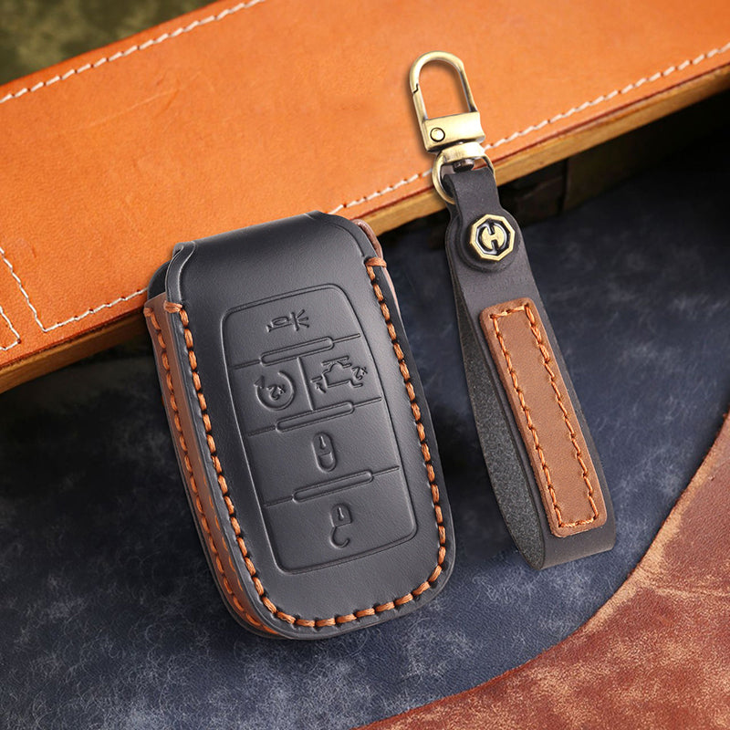 Genuine Leather Key Fob Cover for Dodge Ram 2500, 3500, 4500, 5500, Compatible with RAM Pickup Models (4-6 Button)