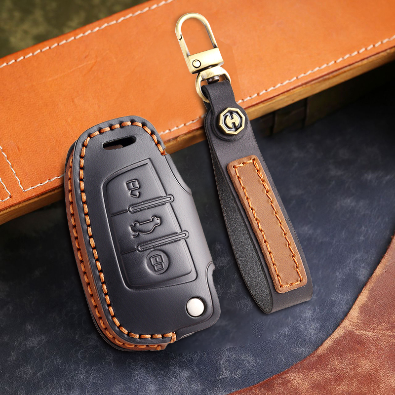 Genuine Leather Key Fob Cover for Audi A4L, Q5L, Q7, A4, A5, A6