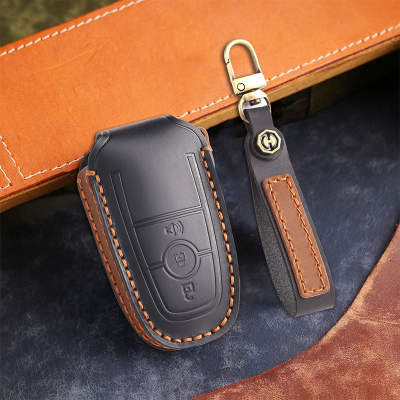 Genuine Leather Key Fob Cover for Ford Series (3-5 Buttons)