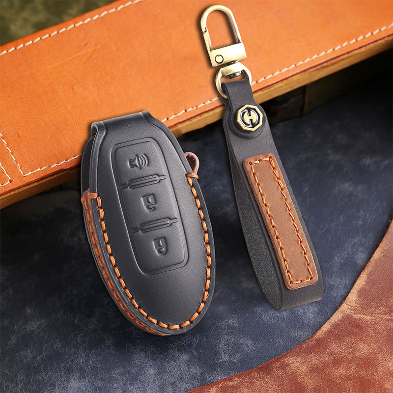 Genuine Leather Key Fob Cover for Nissan X-Trail, Qashqai, Tiida, Altima, and Sylphy (3-5 Button)