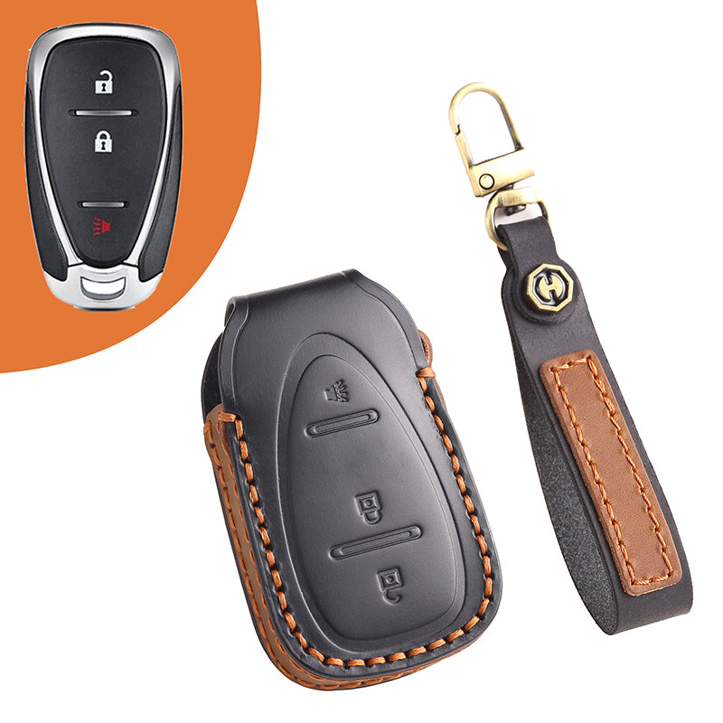 Genuine Leather Key Fob Cover for Chevrolet Colorado, Silverado & GMC Pickup (3-6 Buttons)