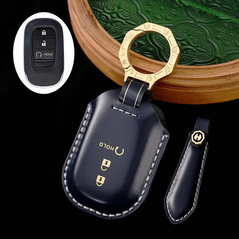 High-End Leather Car Key Cover Compatible with Honda Accord, Civic, CR-V, HR-V, Odyssey, etc. (2, 3, 4, 5, or 6-Button Smart Key Cover)