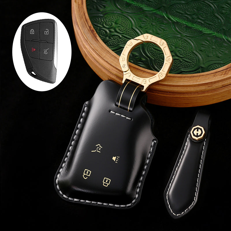 Genuine Cowhide Leather Key Fob Cover for Buick, Car Key Shell Case, Keychain Protector, Fits 3-7 Button Buick Key Fobs