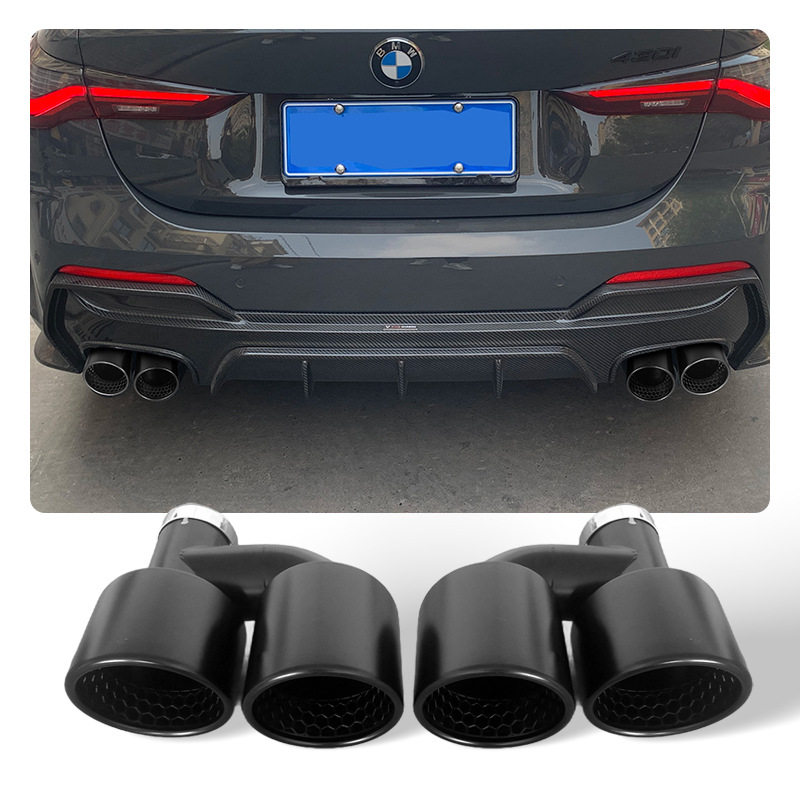 Universal Matte Black Stainless Steel Double Outlet Muffler Tip - Honeycomb Design Exhaust Upgrade