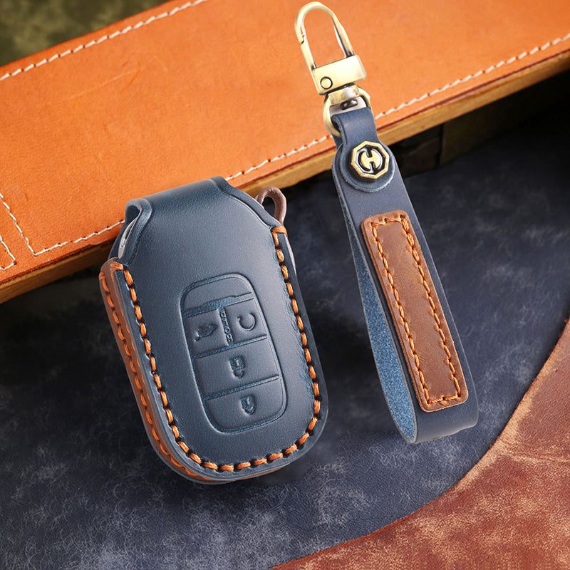 Genuine Leather Key Fob Cover for Honda Accord, Civic, CR-V, HR-V, and Pilot Models