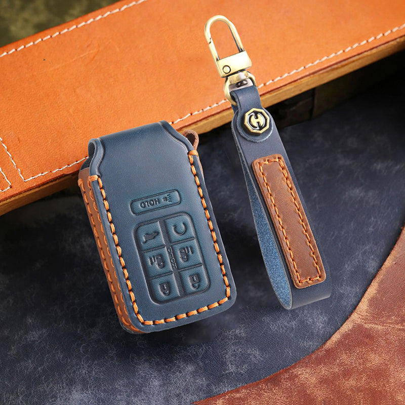 Genuine Leather Key Fob Cover for Honda Accord, Civic, CR-V, HR-V, and Pilot Models