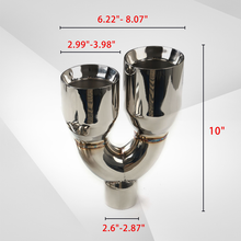 Load image into Gallery viewer, Dual Slant-Cut Stainless Steel Exhaust Tip – 10&quot; Long Blue, Black, Silver Universal Bolt-On Exhaust Pipe