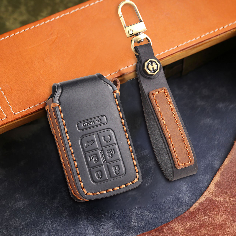 Genuine Leather Key Fob Cover for Honda Accord, Civic, CR-V, HR-V, and Pilot Models