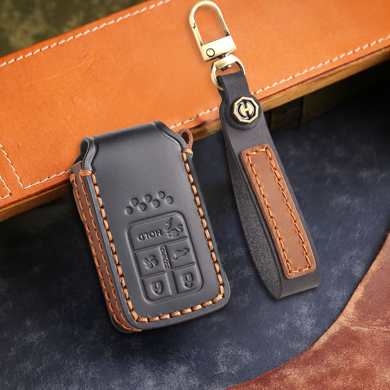 Genuine Leather Key Fob Cover for Honda Accord, Civic, CR-V, HR-V, and Pilot Models