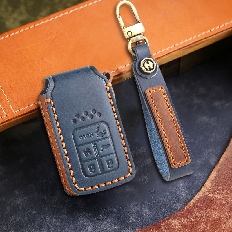 Genuine Leather Key Fob Cover for Honda Accord, Civic, CR-V, HR-V, and Pilot Models