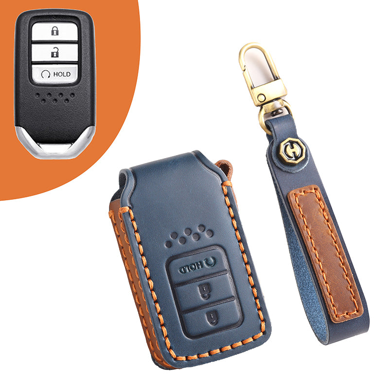 Genuine Leather Key Fob Cover for Honda Accord, Civic, CR-V, HR-V, and Pilot Models