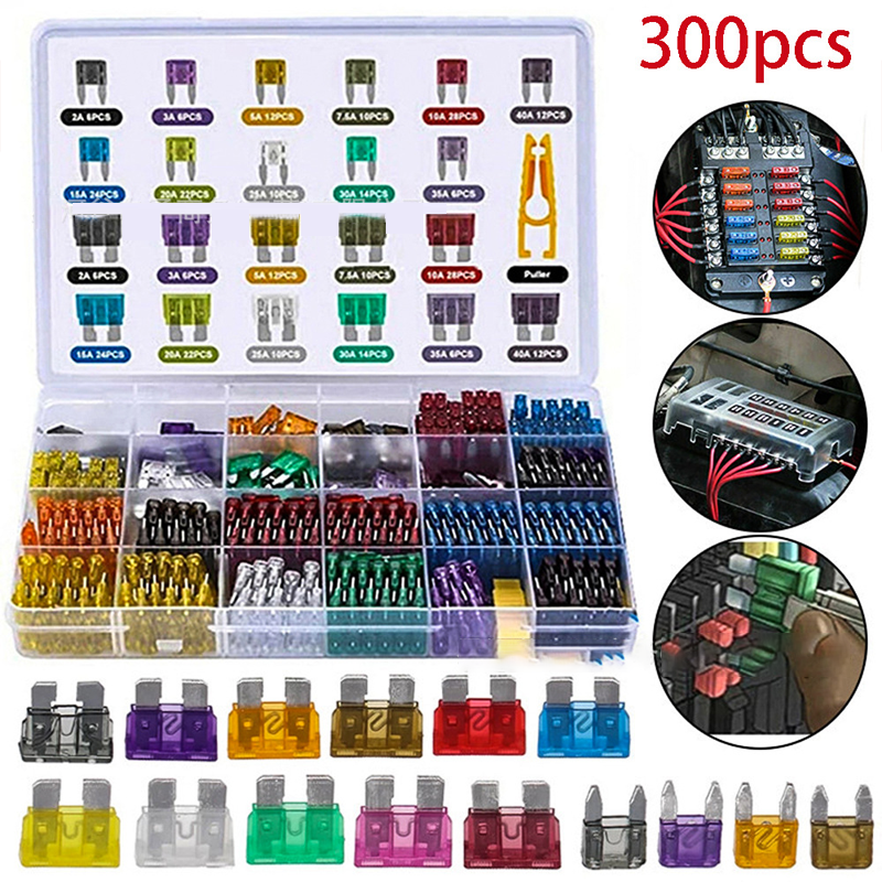 300Pcs Car Fuse Assortment Kit, 160 Mini Blade Fuses Automotive + 90 Standard Auto Fuses + 50 Micro Fuse + 1 Puller