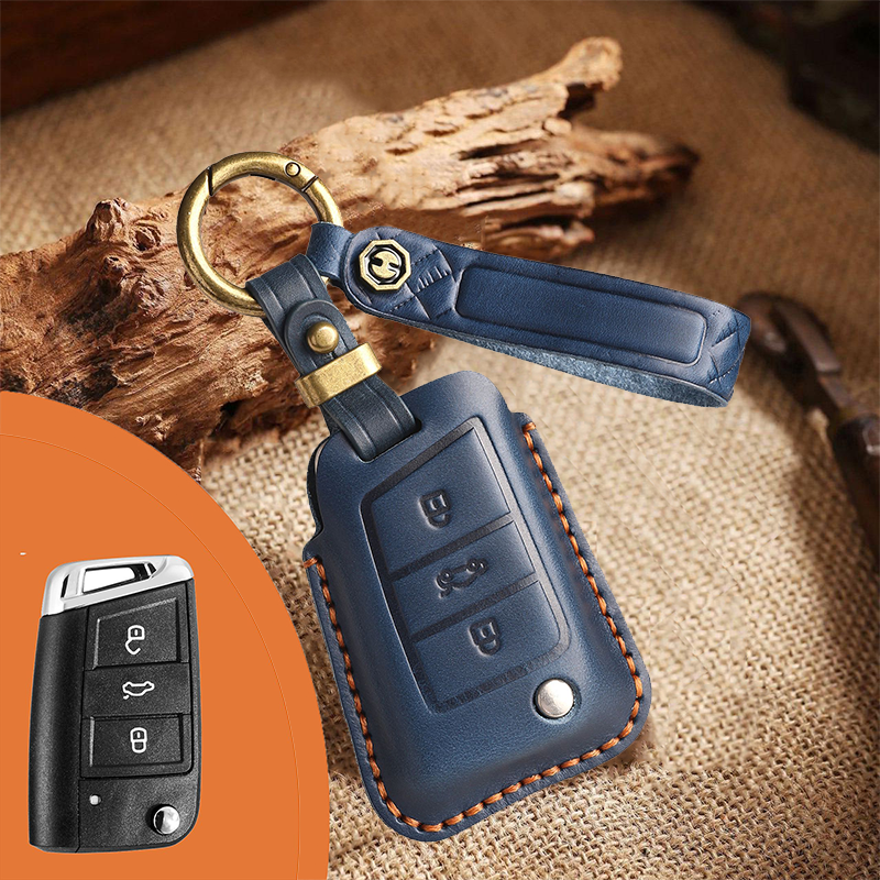 Genuine Leather Key Fob Cover for Volkswagen (3-5 Buttons)