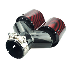 Load image into Gallery viewer, Red Carbon Fiber Glossy Y-Shaped Muffler Tips - 2.6″ IN/3.98″ OUT - Universal Fit