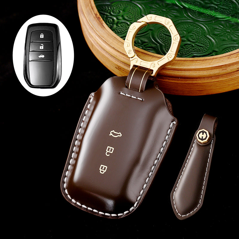 High-End Leather Key Cover with Gift Box, Suitable for Toyota Highlander, Alphard, Previa, and Vellfire