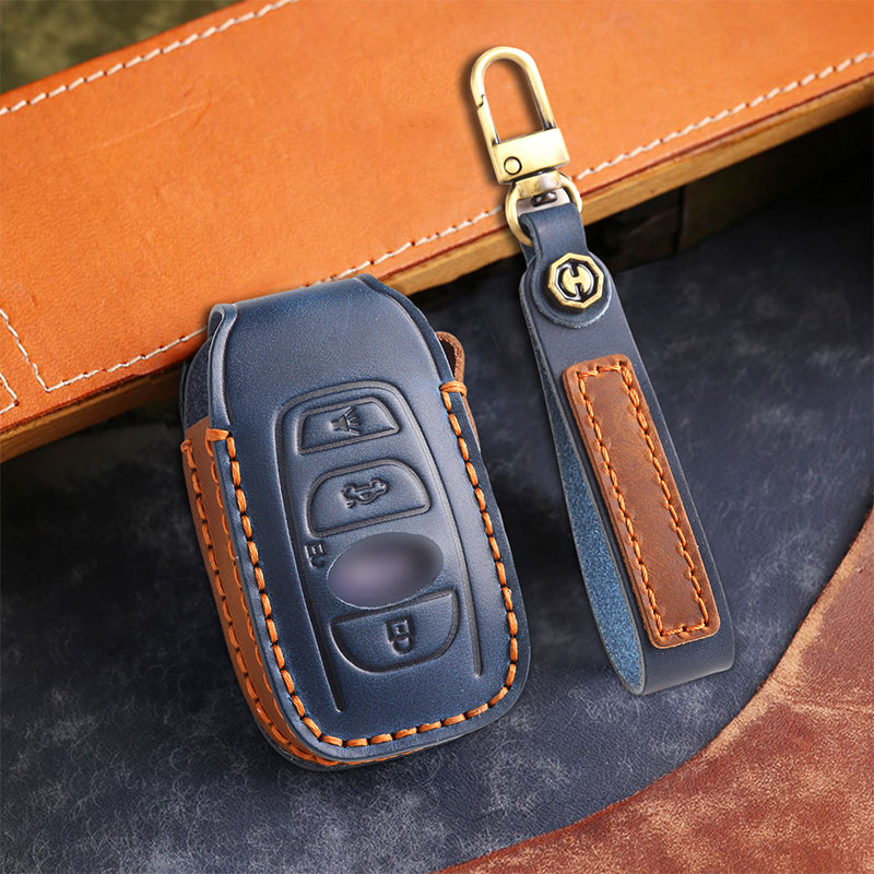 Genuine Leather Key Fob Cover for Subaru Outback, Forester, Impreza, Legacy, and XV (3, 4-Button)