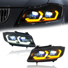 Load image into Gallery viewer, Laser Style LED Headlights for 2005–2012 BMW E90/E91 3 Series – Dual Projector with Amber/White DRL
