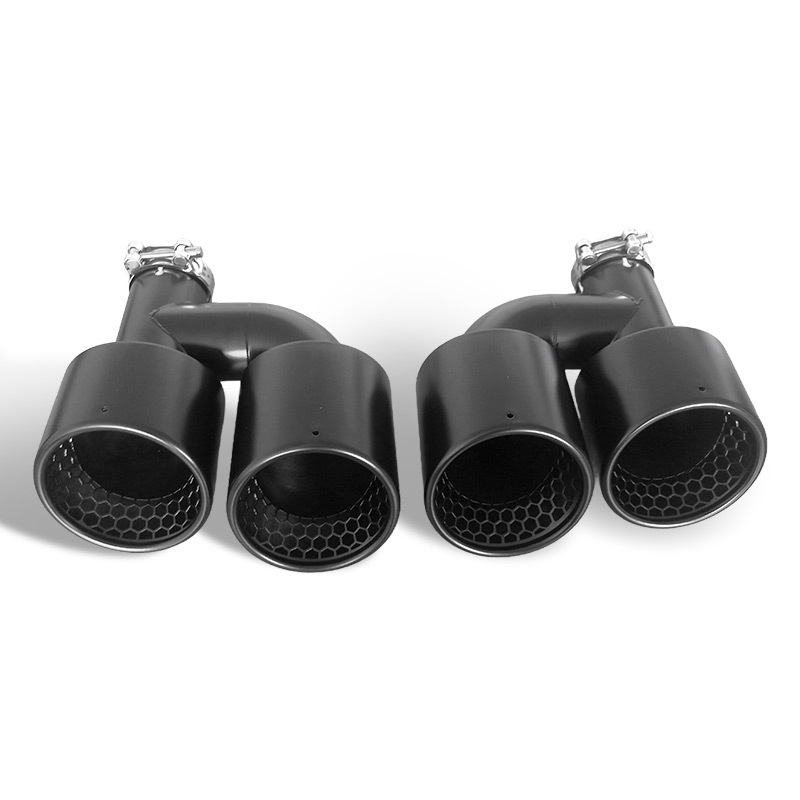 Universal Matte Black Stainless Steel Double Outlet Muffler Tip - Honeycomb Design Exhaust Upgrade