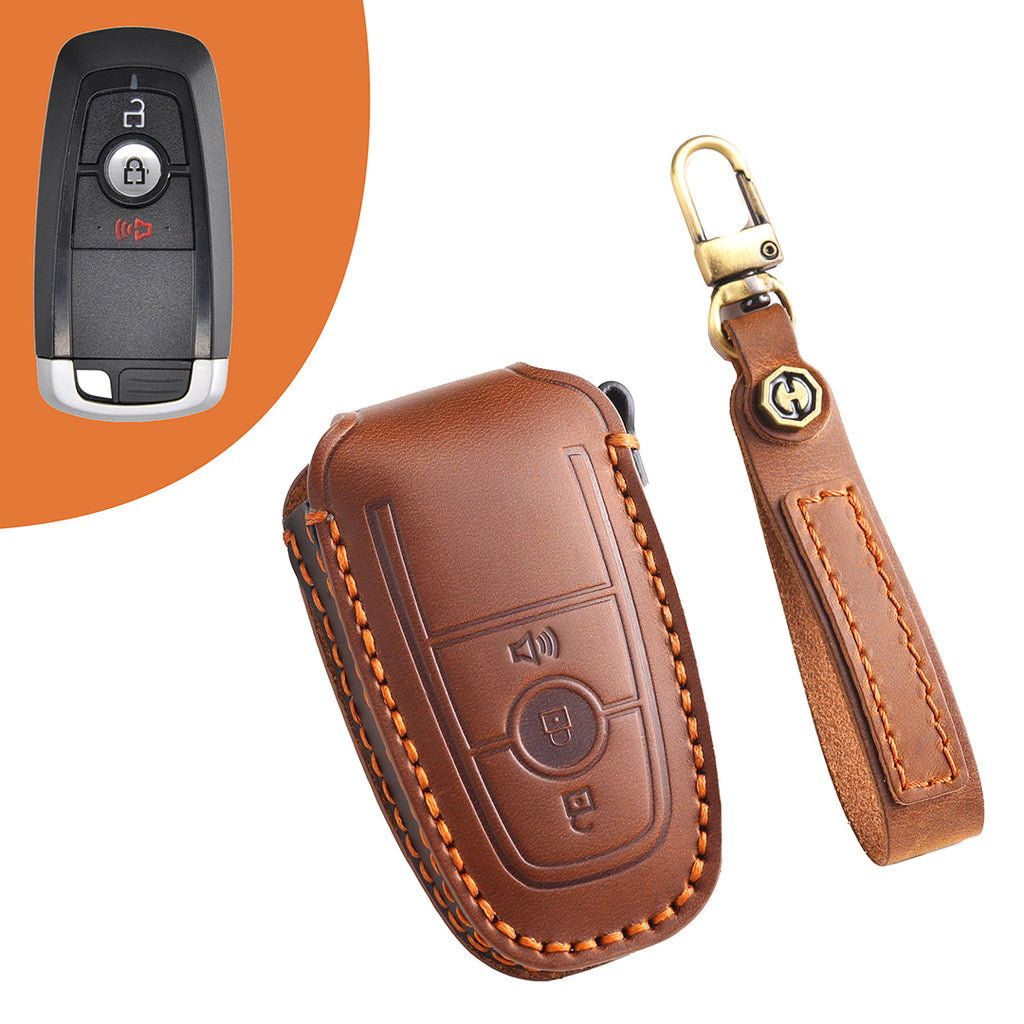 Premium Leather Keychain Protective Case for Ford Series [3-5 Buttons] - Keyless Remote Car Key Shell