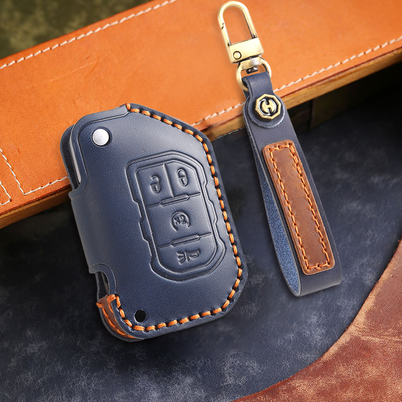 Genuine Leather Key Fob Cover for Jeep Wrangler JK and JL