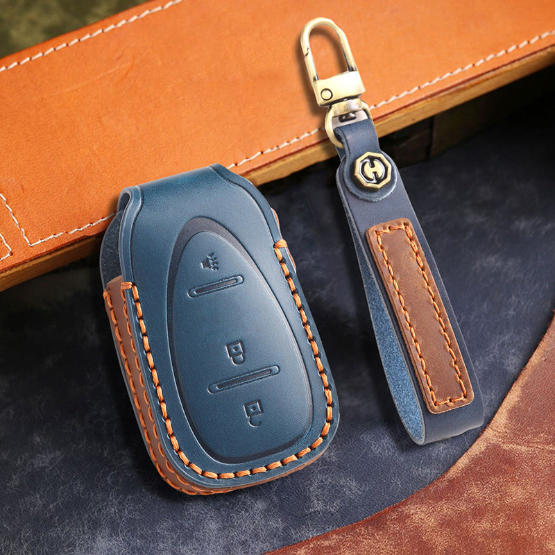 Genuine Leather Key Fob Cover for Chevrolet Colorado, Silverado & GMC Pickup (3-6 Buttons)