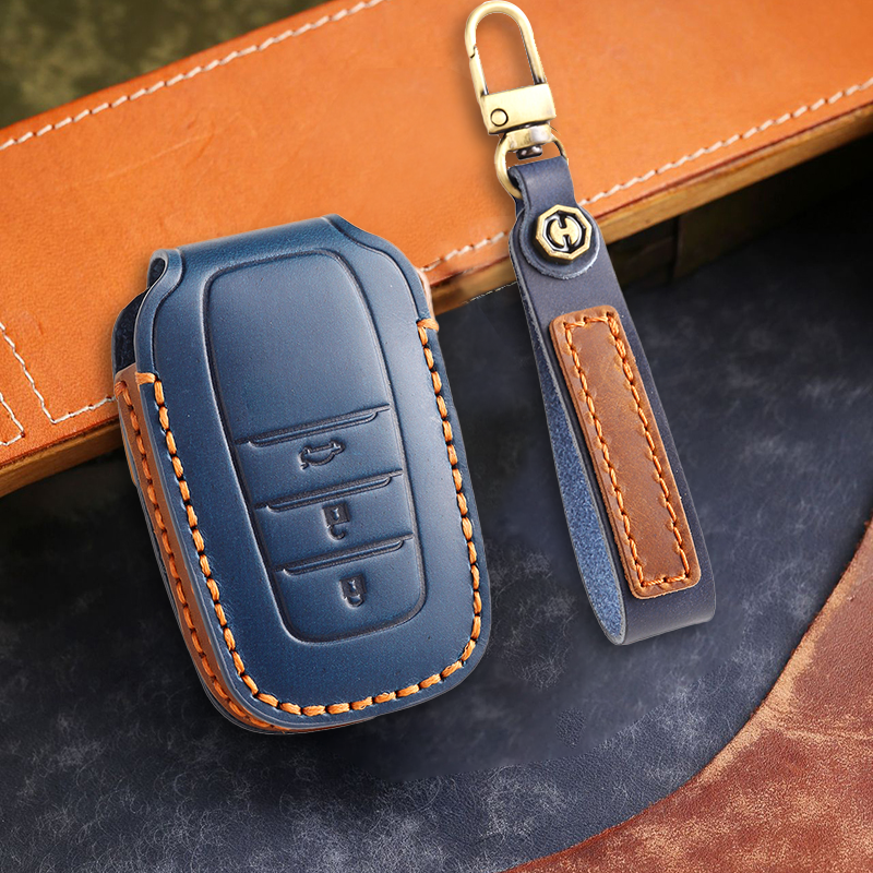 Genuine Leather Key Fob Cover for Toyota Camry, RAV4, and Highlander Models