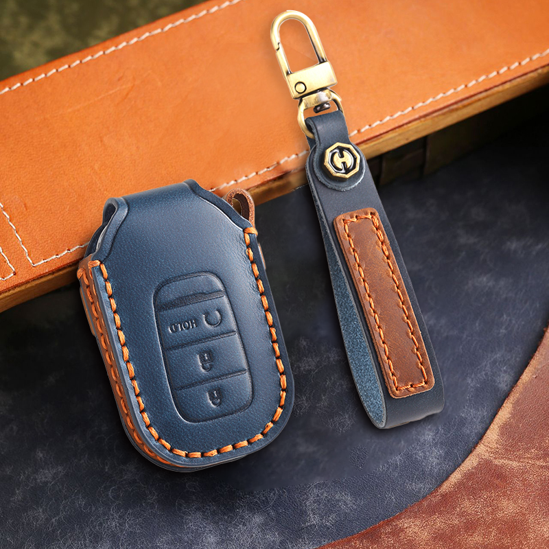 Genuine Leather Key Fob Cover for Honda Accord, Civic, CR-V, HR-V, and Pilot Models