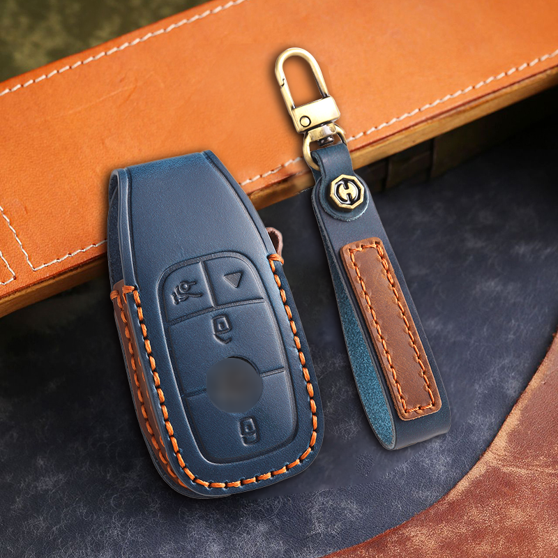 Genuine Leather Key Fob Cover for Mercedes-Benz C-Class, G-Class, E-Class, GLK, R350, GL, and GLC Models