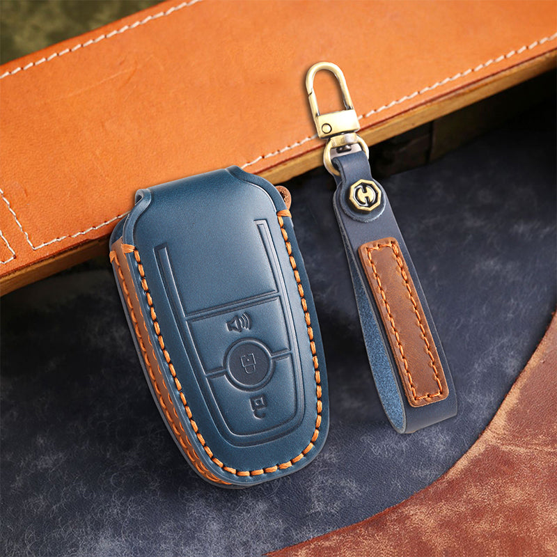 Genuine Leather Key Fob Cover for Ford Series (3-5 Buttons)