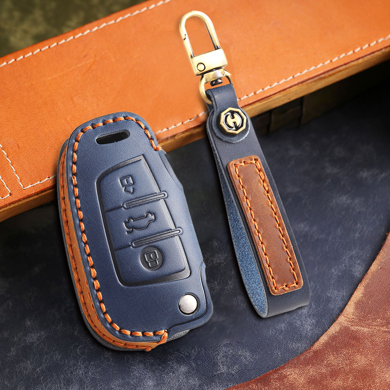 Genuine Leather Key Fob Cover for Audi A4L, Q5L, Q7, A4, A5, A6