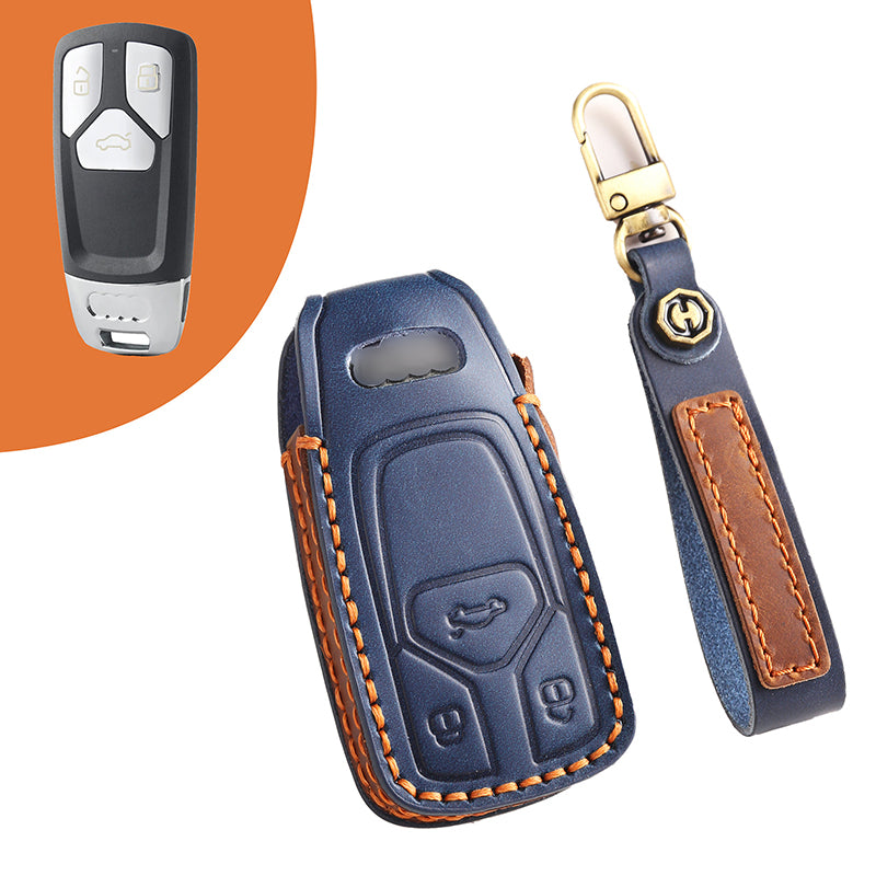 Genuine Leather Key Fob Cover for Audi A4L, Q5L, Q7, A4, A5, A6