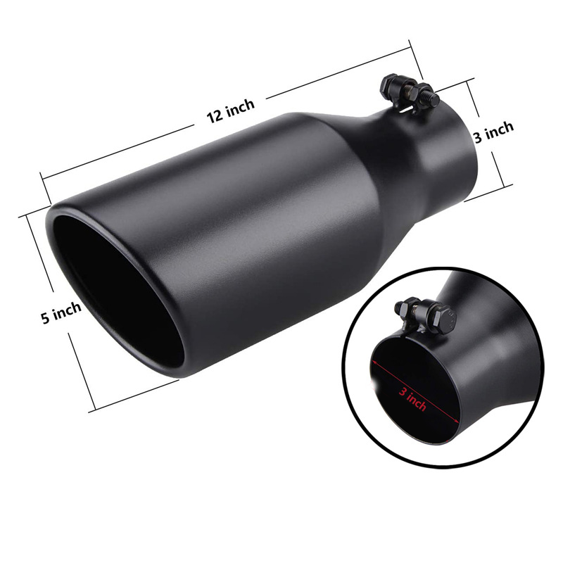 Universal Diesel Truck Angled Black 12 inch Bolt On Exhaust Tip 2.99-4.02 In 4.02-5.98 Out Stainless Steel