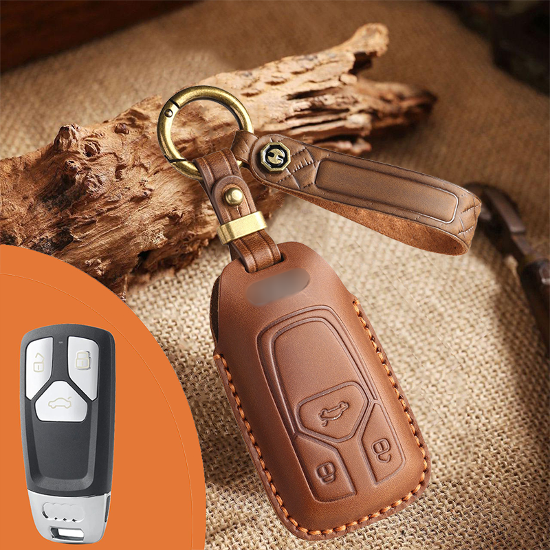 Genuine Leather Key Fob Cover for Audi