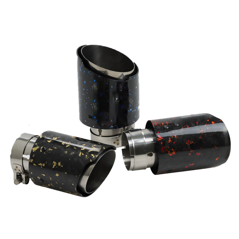 Universal Carbon Fiber Forged Pattern Exhaust Tip - Multicolor Stainless Steel Tailpipe Upgrade