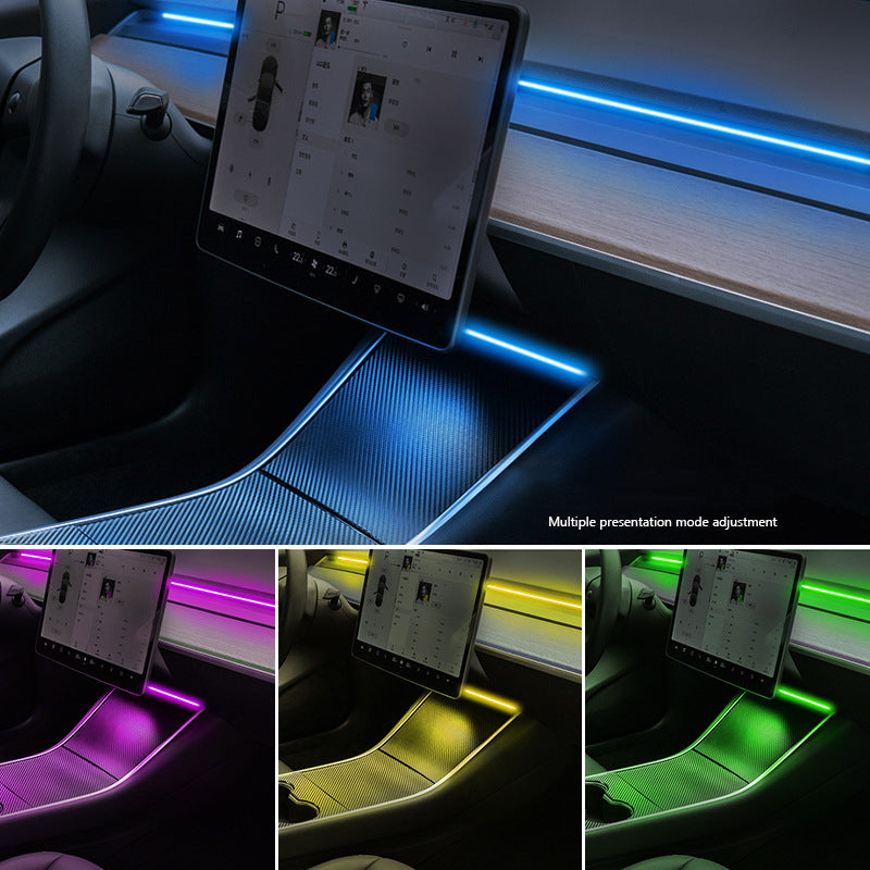 2019-2024 Tesla Model 3 Y Interior Car Neon Lights (Center Console+Dashboard+4 Foot Lights) Tesla Ambient Lighting, APP-Controlled RGB LED Strip Lights