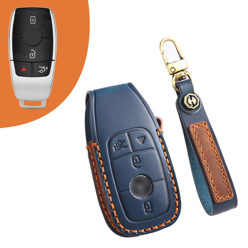 Genuine Leather Key Fob Cover for Mercedes-Benz C-Class, G-Class, E-Class, GLK, R350, GL, and GLC Models