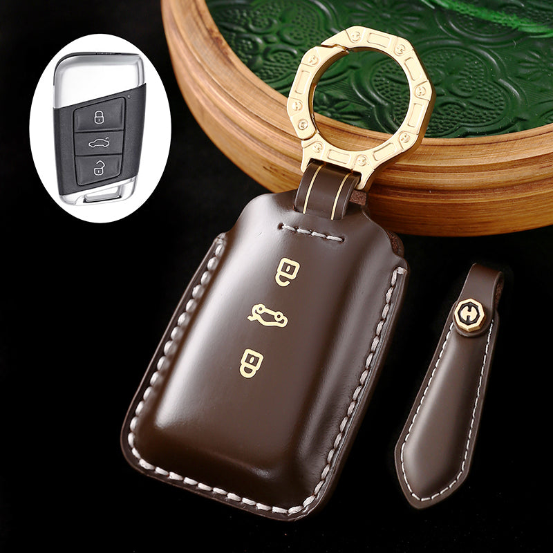 Amancarport Leather Car Key Case with Gift Box, Compatible with VW Tiguan, Touareg, Atlas, Jetta, Passat, Golf Alltrack, Arteon, and Routan