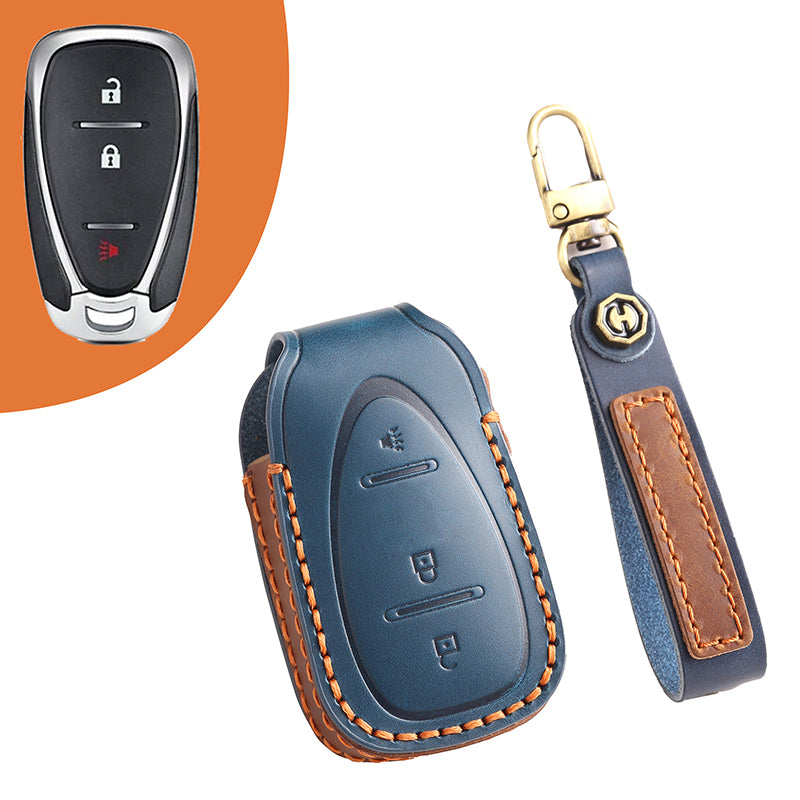 Genuine Leather Key Fob Cover for Chevrolet Colorado, Silverado & GMC Pickup (3-6 Buttons)