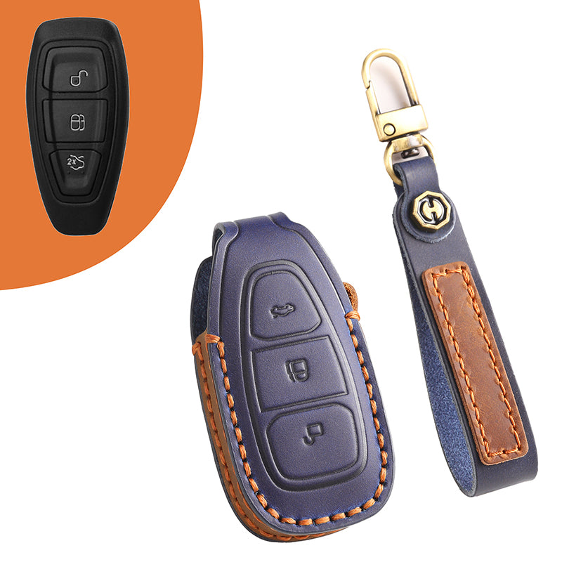 Genuine Leather Key Fob Cover for Ford Series (3-5 Buttons)