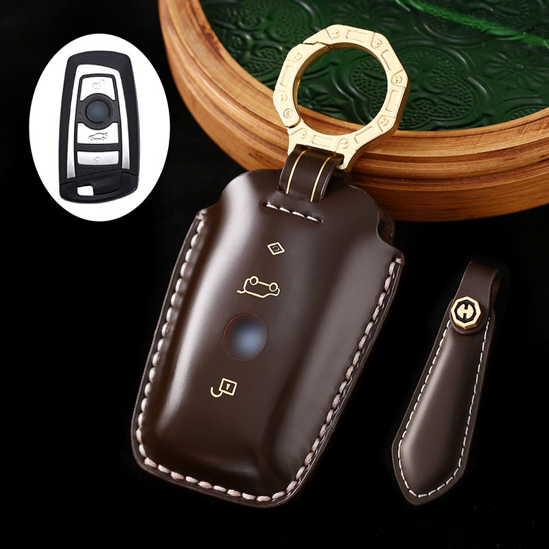 High-Quality Leather Car Key Cover, Suitable for BMW 5 Series, 7 Series, and Other Models