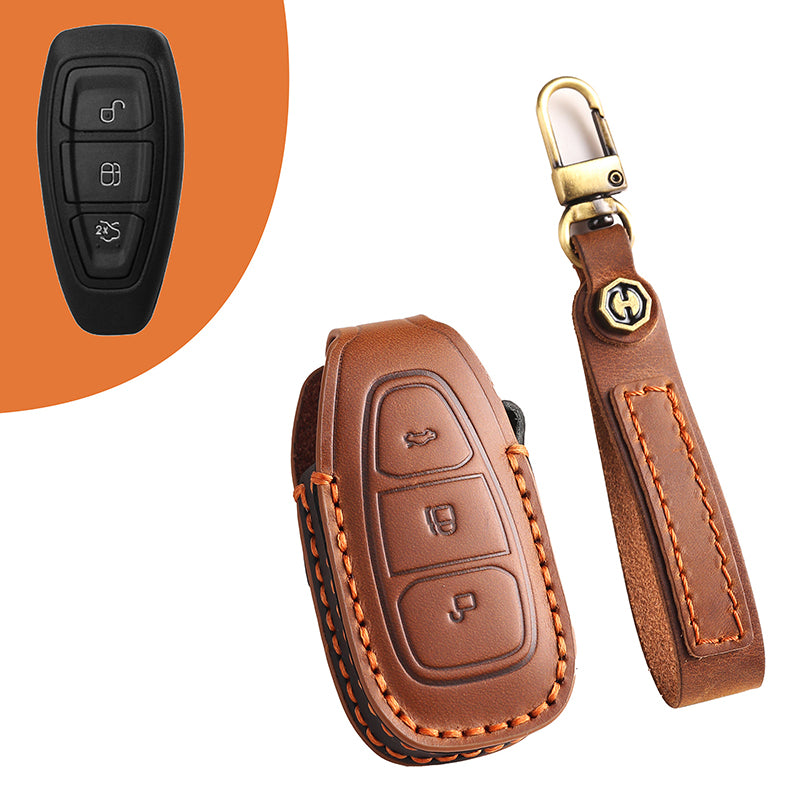 Genuine Leather Key Fob Cover for Ford Series (3-5 Buttons)