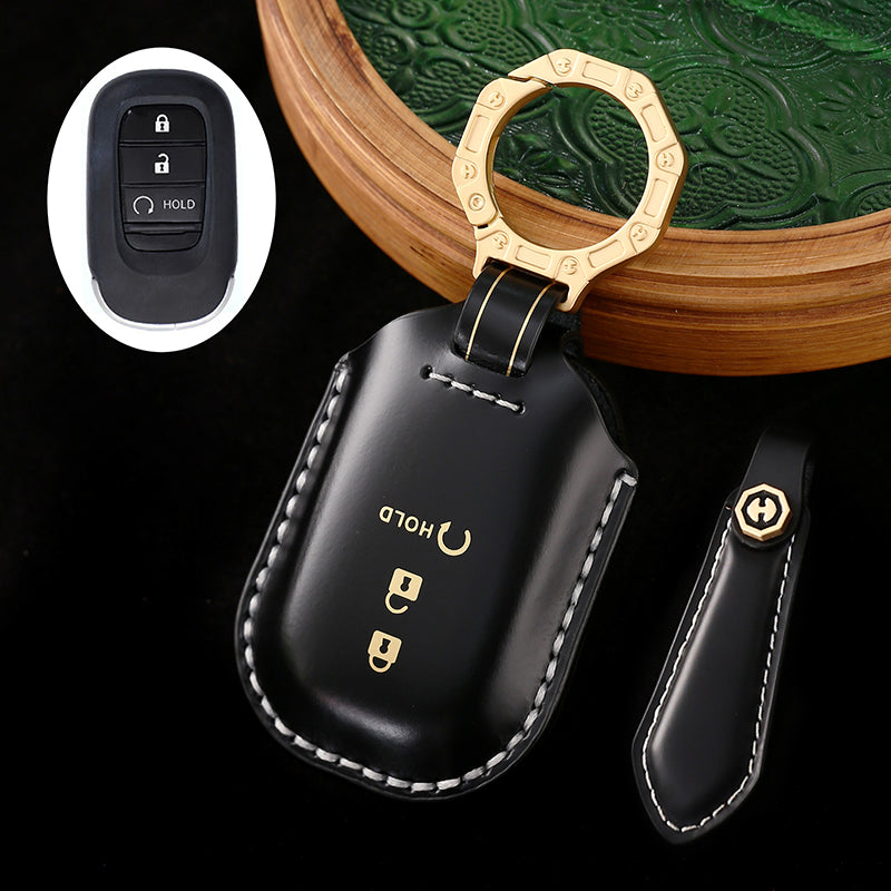 High-End Leather Car Key Cover Compatible with Honda Accord, Civic, CR-V, HR-V, Odyssey, etc. (2, 3, 4, 5, or 6-Button Smart Key Cover)